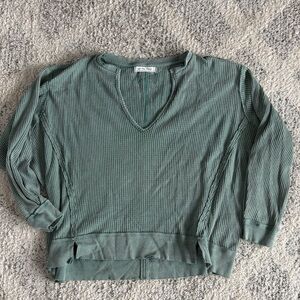 Free People We The Free Oversized Thermal Waffle Knit Top Size XS Light Green